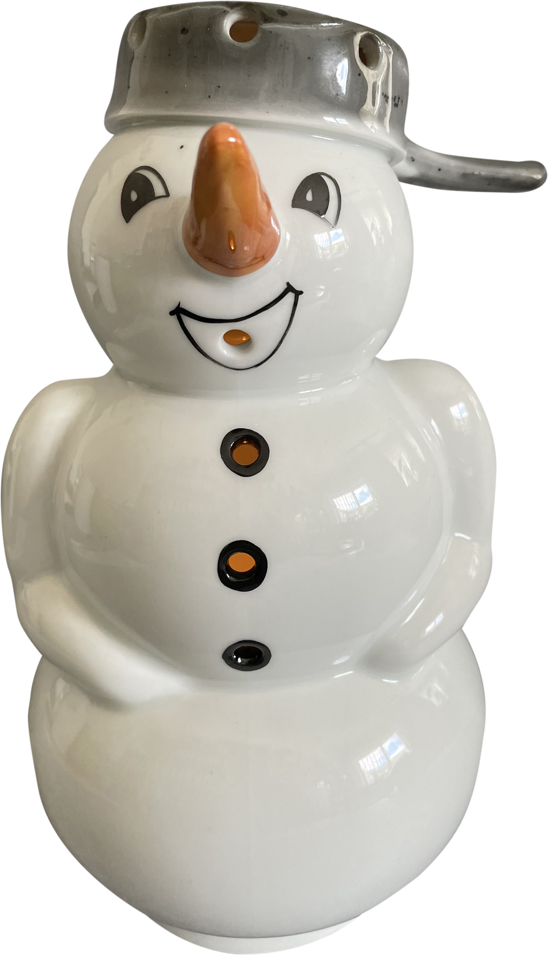 Licht- und Räucher-Schneemann aus Porzellan