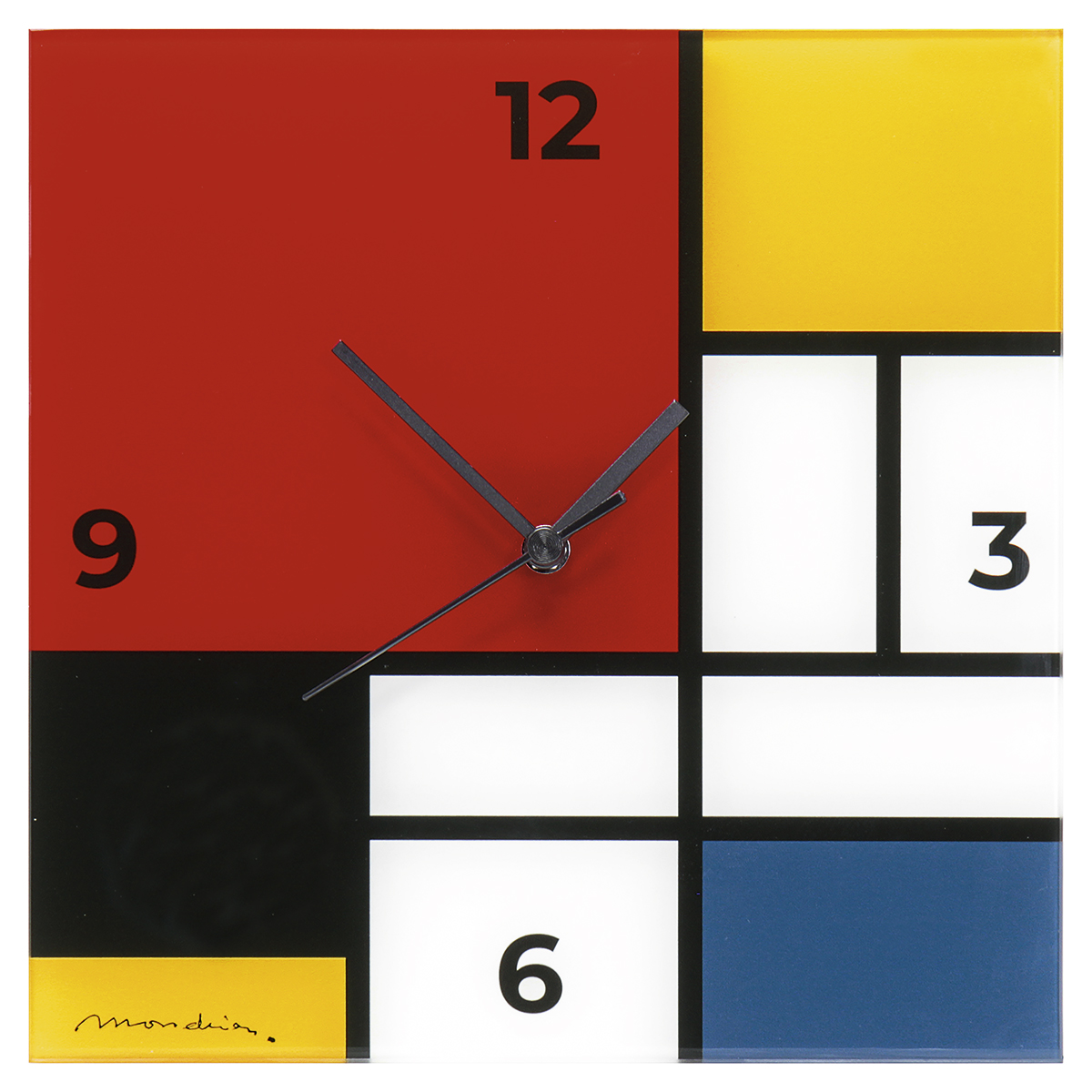 Piet Mondrian: Wanduhr "Komposition in Rot, Blau, Gelb und Schwarz"